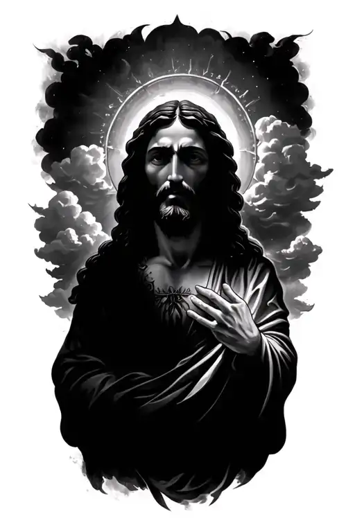 jesus with clouds tattoo design idea