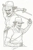 Create a tattoo sleeve based on horror movies and include characters Freddy Kruger, Jason, saw, pennywise, bride of Chuc tattoo design idea