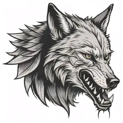 head of an evil wolf with arrows and blood tattoo design idea