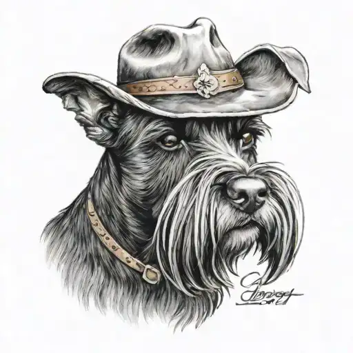 black schnauzer with cowgirl hat and brown eyes tattoo design idea
