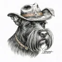 black schnauzer with cowgirl hat and brown eyes tattoo design idea