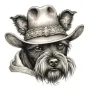 black schnauzer with cowgirl hat and brown eyes tattoo design idea