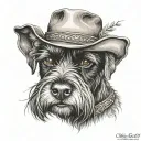 black schnauzer with cowgirl hat and brown eyes tattoo design idea