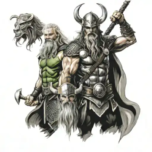 thor y loki y odin angry viking tattoo design idea