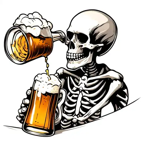 a skeleton pouring a beer tattoo design idea