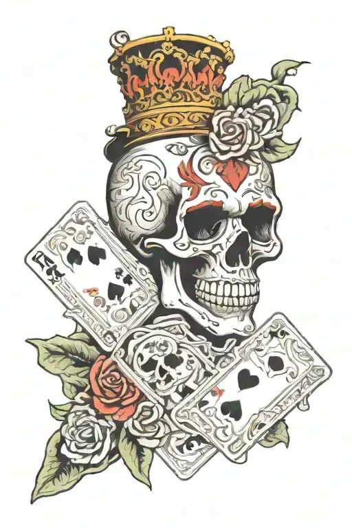 skull playing cards tattoo design idea