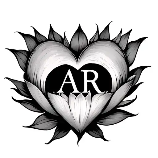 lotus and heart with hidden initials AR inside tattoo design idea