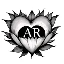 lotus and heart with hidden initials AR inside tattoo design idea