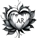 lotus and heart with hidden initials AR inside tattoo design idea