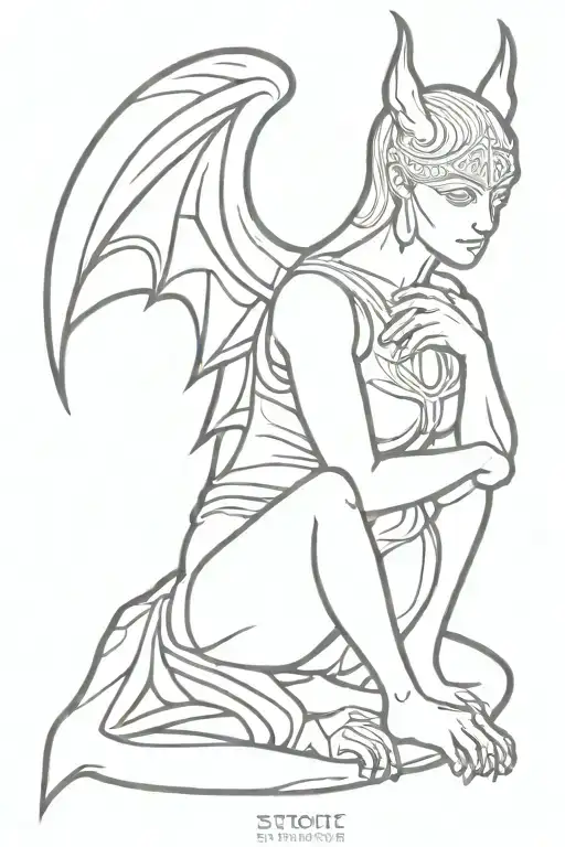 stoic virtues discipline Justice wisdom female gargoyle warrior tattoo design idea