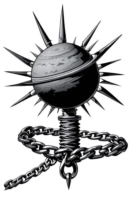 flail spiked planet chain handle tattoo design idea