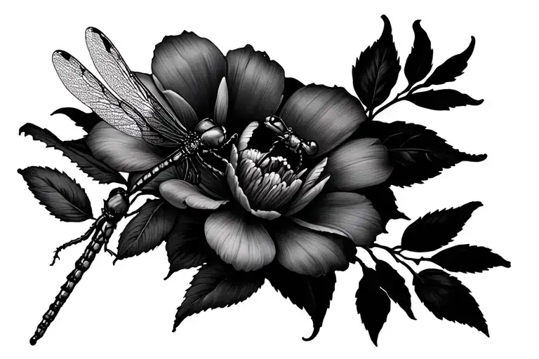 pinky promise with may and September birth flowers and dragonfly  tattoo design idea