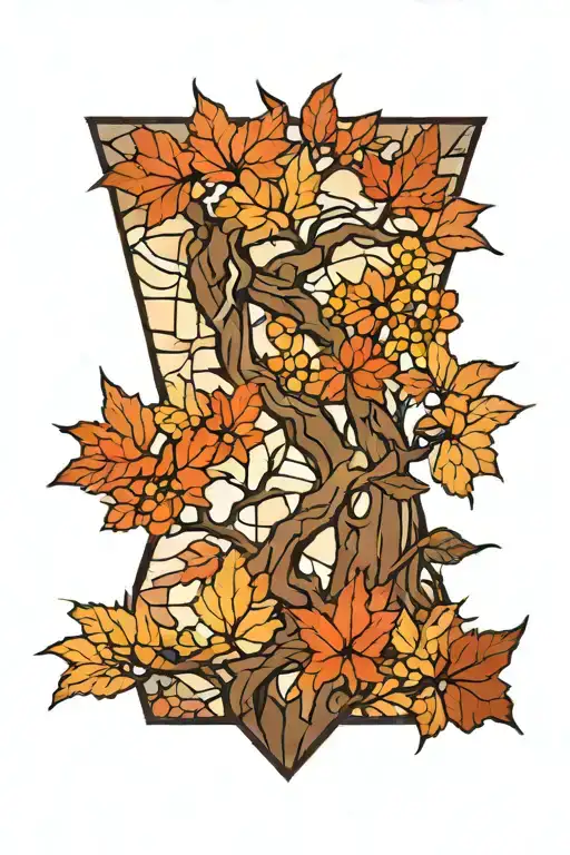 walnut tree in stained glass shards tattoo design idea