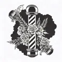 barber pole surrounded by flowers tattoo design idea