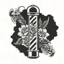 barber pole surrounded by flowers tattoo design idea