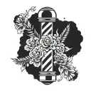 barber pole surrounded by flowers tattoo design idea