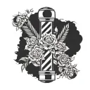 barber pole surrounded by flowers tattoo design idea