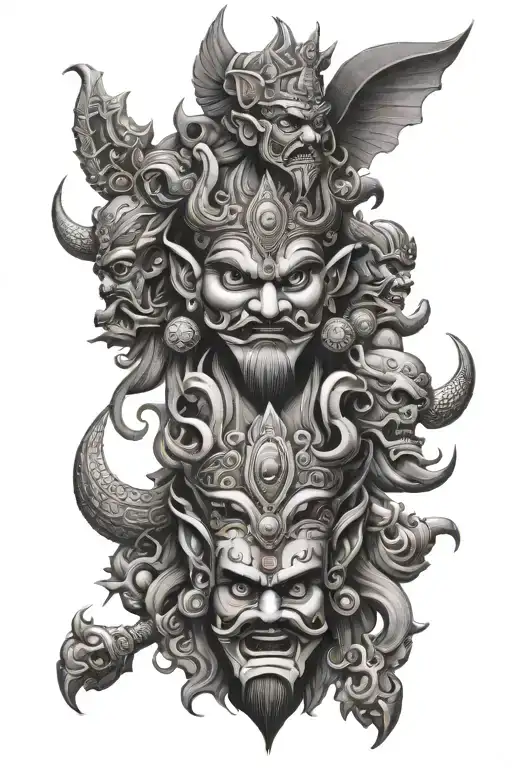 automobile and ravana ten heads tattoo design idea