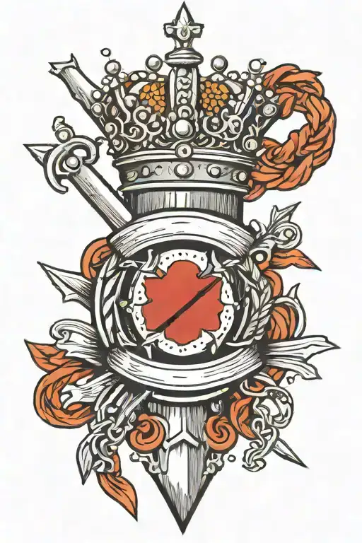 Broken chains, dagger stuck in the crown tattoo design idea