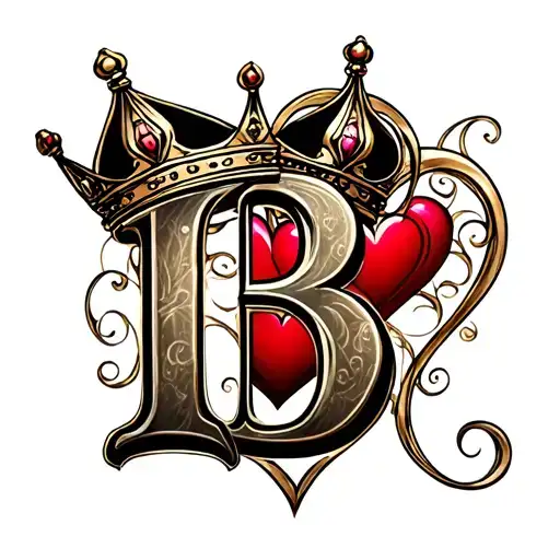 Letter B with crown and heart tattoo design idea