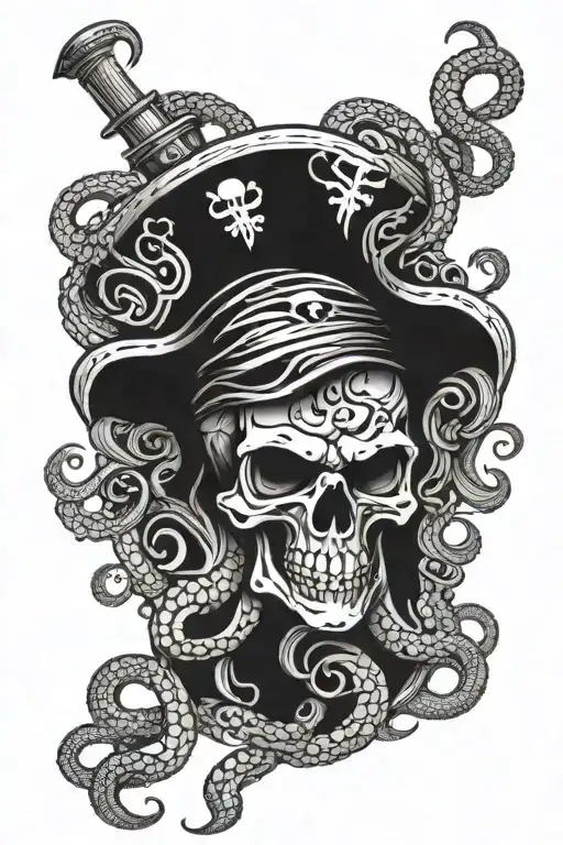 pirate skull and octopus wrapped tattoo design idea