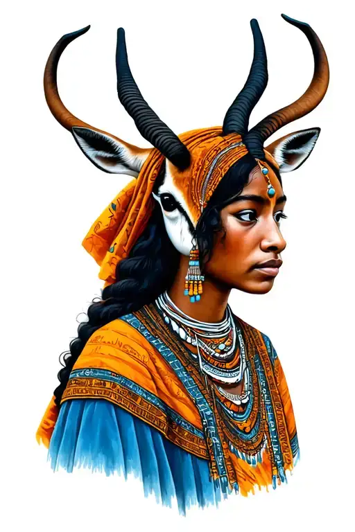 Gazelle and tuareg girl desert landscape inside tattoo design idea