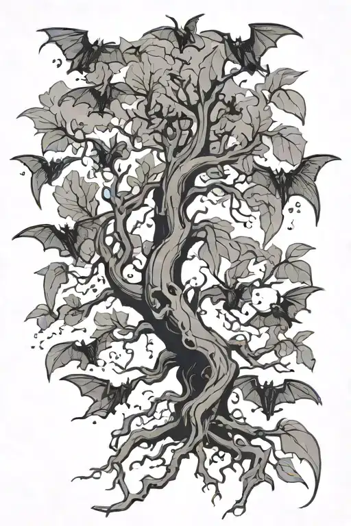 poison tree with bats swarming tattoo design idea