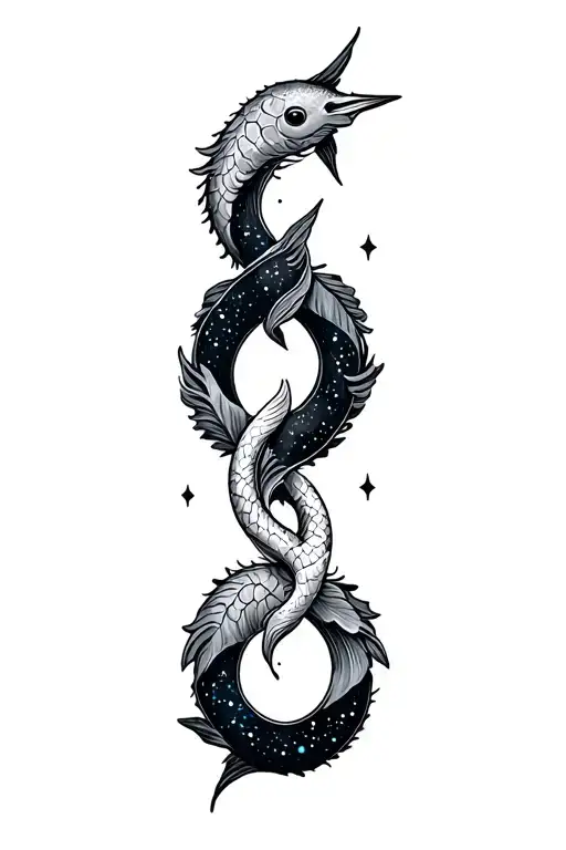 Sagittarius and pisces sign mixed ring finger tattoo design idea