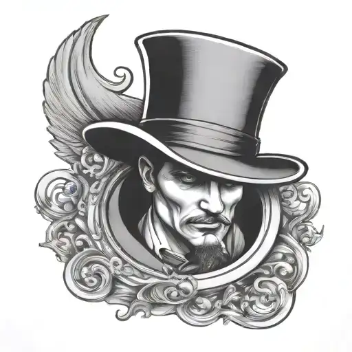 magician holding large hat off his head bowing tattoo design idea