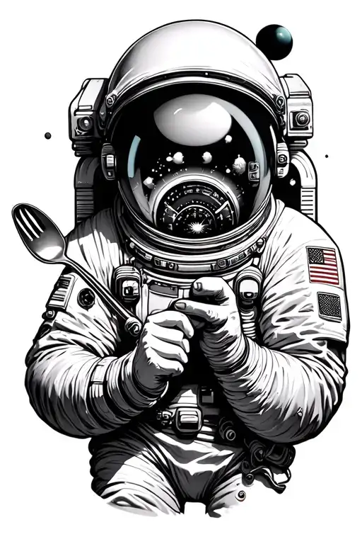 astronaut reching out for a spoon tattoo design idea