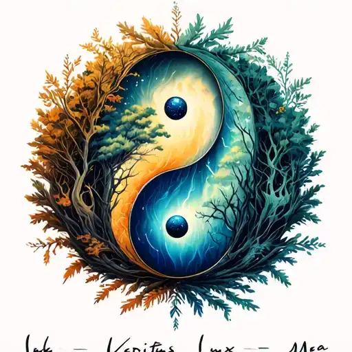 "Veritas Lux Mea" Yin Yang cold and forest tattoo design idea