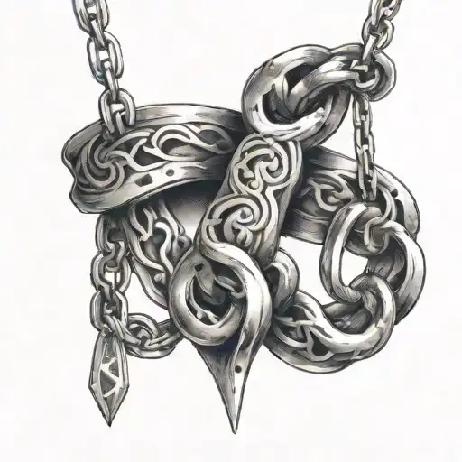 Bicep chain with hanging pendant tattoo design idea