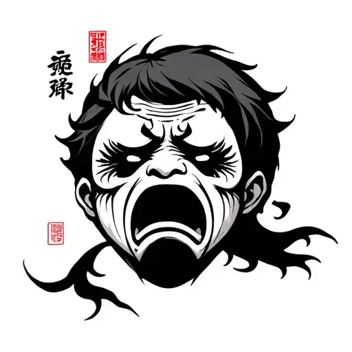 my emotions of hatred, disgust, sad and happy combine but the Asian style with Chinese words tattoo design idea