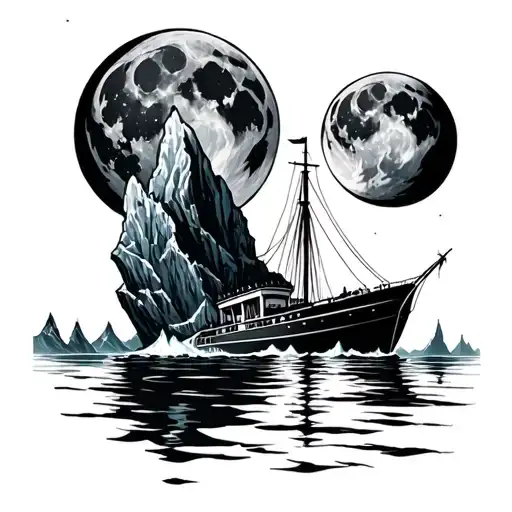 iceberg, boat an 2 ful moons tattoo design idea