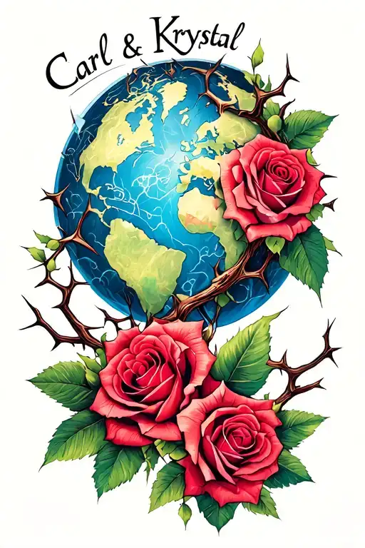 "Carl + Krystal" "nordic" "world tree" "roses" "thorns" symbolizing couples love tattoo design idea