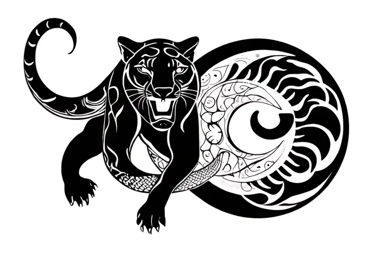 panther snake moon sun tattoo design idea