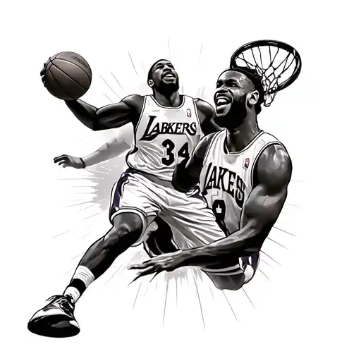 Lebron James dunking on Kobe while allen Iverson is laughing and kevin durant is rapping 50 cent lyrics tattoo design idea
