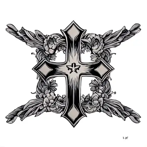 art deco style cross surrounded tattoo design idea