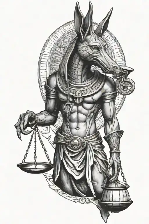 anubis holding measuring scales tattoo design idea