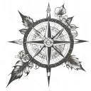 A compass rose with each direction pointing to a different family member's name, symbolizing guidance and connection tattoo design idea
