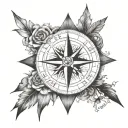 A compass rose with each direction pointing to a different family member's name, symbolizing guidance and connection tattoo design idea