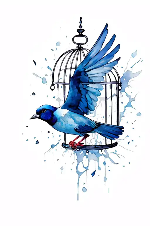 bird flying out of open cage shattered tattoo design idea