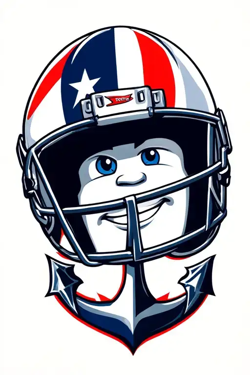 Lightning McQueen wearing an American football helmet in a navy blue and white theme. Behind him is a large anchor with  tattoo design idea