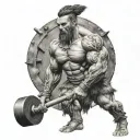 A warrior lifting weights tattoo design idea