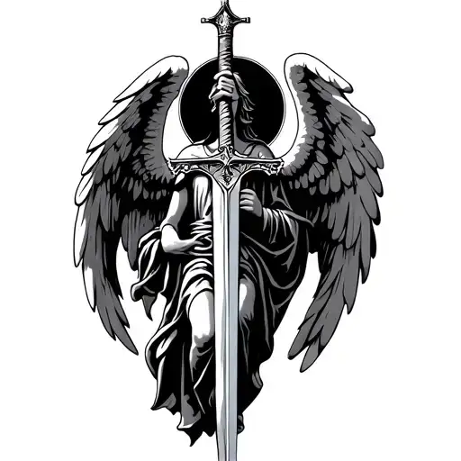 bible angel holding a sword tattoo design idea
