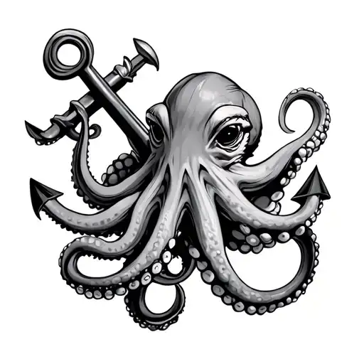 Octopus wrapped around an anchor tattoo design idea
