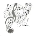 treble clef winding sheet music notes speaker   tattoo design idea