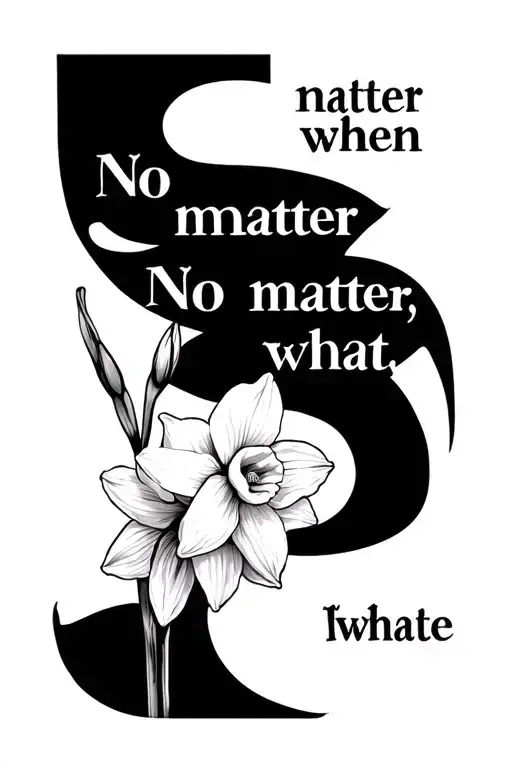 "No matter when, no matter what" sigle infini avec iris flower et narcisse paperwhite narcissus flower with stem tattoo design idea