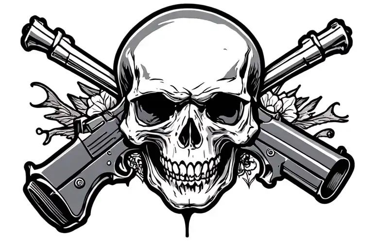 skull and gun surrounded tattoo design idea