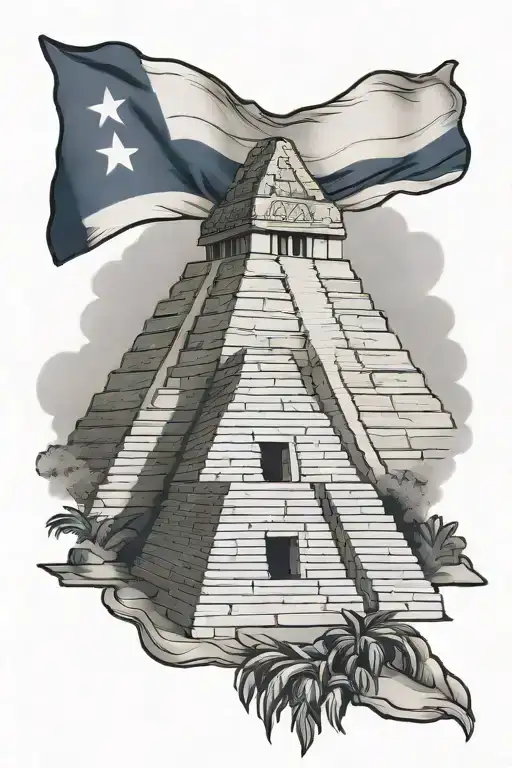 mayan pyramid with honduras flag waving tattoo design idea